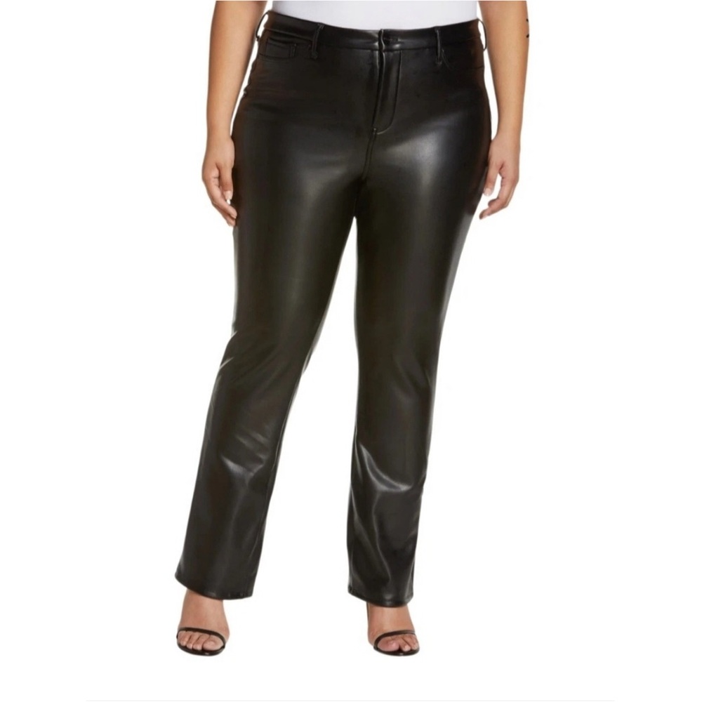 NYDJ Womens Pants Size 18W Black Vegan Leather Marilyn Straight Lift Tuck New